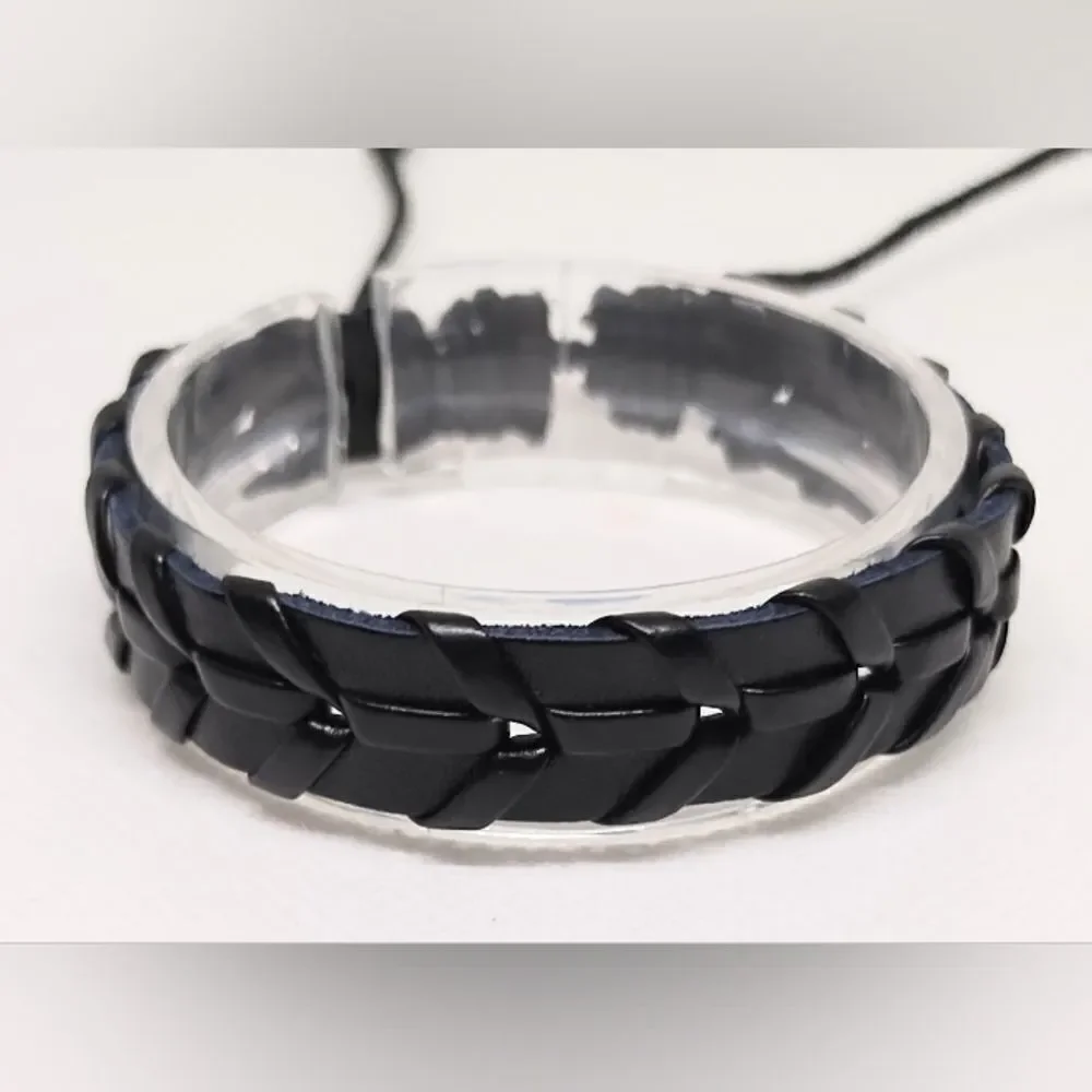 Men's leather bracelet braided black‎ new e45